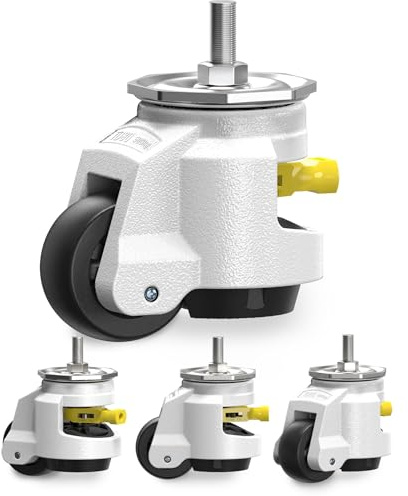 HOLKIE Leveling Stem Castor Wheels Set of 4 Heavy Duty with Ratchet Handle, 1/2 and M12 Screw Size Retractable Castors, Adjustable Casters for Furniture, Workbench, Machine, Total Capacity 1500KG