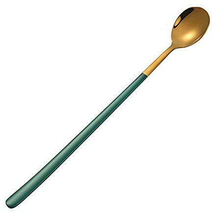 Kleine Löffel Rührschaufel mit langem Griff aus Edelstahl, Obstschaufel, Kaffeeschaufel, Dessertschaufel, Eisschaufel, Hotelküchenzubehör, Geschirr, Dekoration, Geschenke(Green)