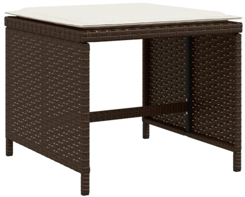 vidaXL Gartenhocker mit Kissen 4 STK., Sitzhocker mit Stahlrahmen, Fußhocker für Garten Terrasse, Hocker Gartenstuhl Gartenmöbel, Braun Poly Rattan