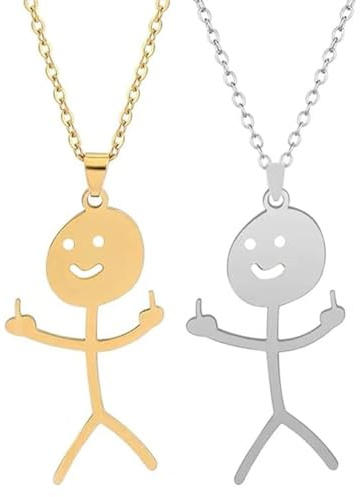 Visxcnu 2 Stück Lustige Doodle Halskette, Lustige-Finger-Halskette, Personalisierte Kette mit Anhänger für Herren Damen Jungs, für Frauen, Freundin, Kollegen eignen (Silver+Gold)