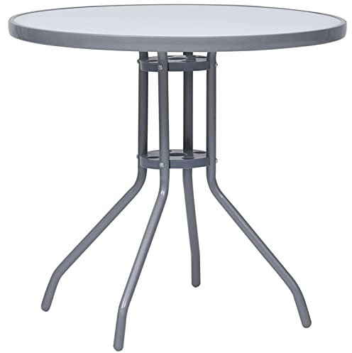Sufrk Gartentisch Terrassentisch Wetterfest Lounge Tisch Outdoor BalkonhäNgetisch Hellgrau 80 cm Stahl und Glas