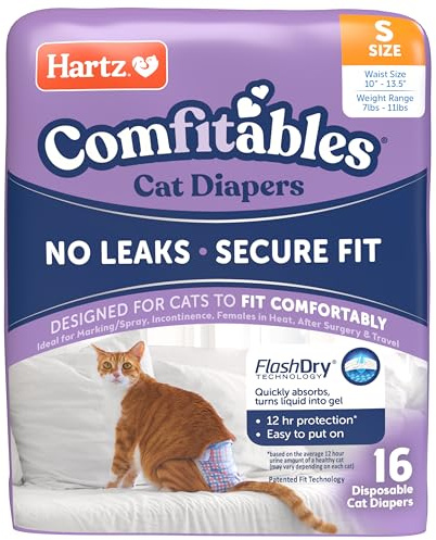 Hartz Comfitables Katzenwindeln, Größe S, 16 Stück, Bequeme und sichere Passform, einfach anzuziehen