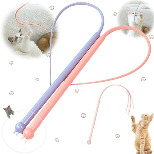 lankai 2 Stück Interaktives Katzenspielzeug, Katzenspielzeug, Katzenspielzeug Selbstbeschäftigung, Katzen Spielzeug, Katzenspielzeug Interaktiv, Tail Maus Katzenangel, Für Indoor, 77cm(Blau, Rosa)