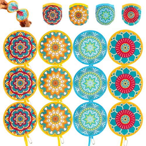 ALNKDH 12 Pcs Mandala Pattern Hand Fan,Chinese Japanese Style Foldable Fan,Multi-Role Round Handheld Fans, Beautiful Patterns For Wedding Party Home Decor Personal Decoration (12Pcs Mandala)