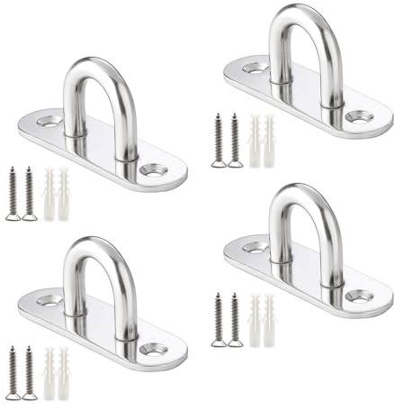 Gsrhzd Augplatte Edelstahl, Augplatte mit Öse, M6, 4 PCS | Edelstahl-Augenplatte, Metall-Befestigungsring, Deckenhaken, Ösenplatte, Befestigungshaken für hängende Gegenstände, Markisen