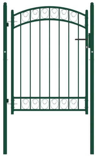 Brokky 146364 Fence Gate with Arched T O P Steel 100x125 cm Green Garden Gates High galvanised wrought iron metal swing gate