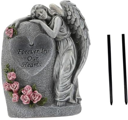 Sharplace Statue de jardin solaire, décoration de tombe de cimetière, Figurine d'ange, cadeau de condoléances, lumière extérieure pour arrière-cour et cour, Gris