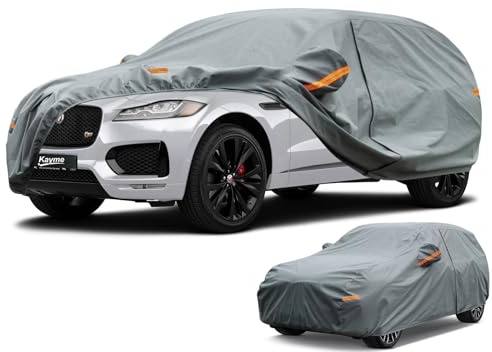 Kayme Heavy Duty Car Cover Waterproof Breathable, Outdoor 5 Layers Full Cover Sun Rain Dust All Weather Protection, Universal Fit Fit Q5, GLC, X3, XC60, F-PACE, Discovery Sport Etc. (460 To 485cm)