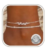 Kenivira 925 Sterling Silver Ankle Bracelets For Women Layered Waterproof Anklets For Women Beach Adjustable Anklet Foot Jewellery