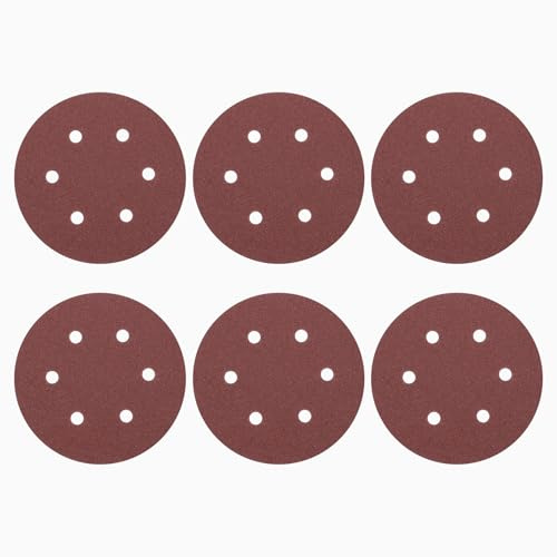 sourcing map 25Pcs 6Inch Sanding Discs 80Grit Red Aluminum Oxide 6 Hole | Hook and Loop Sandpaper Orbital Sander Sandpaper for Woodworking Automotive Metal Polishing