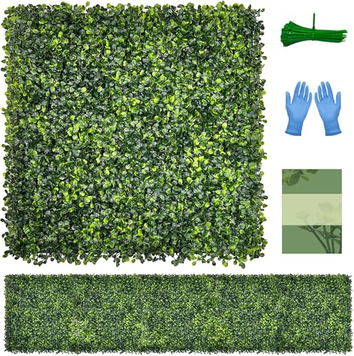 DMGarden Artificial Grass Wall Panel Backdrop: 20x20(24P) UV-Anti Greenery Faux Boxwood Hedge for Indoor Outdoor Green Decor & Backyard Background Decorations Fence Covering Privacy