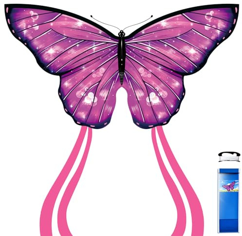 Simxkai Cometa de Mariposa fácil de Volar para niños, Adultos, Principiantes, una línea (Morado)