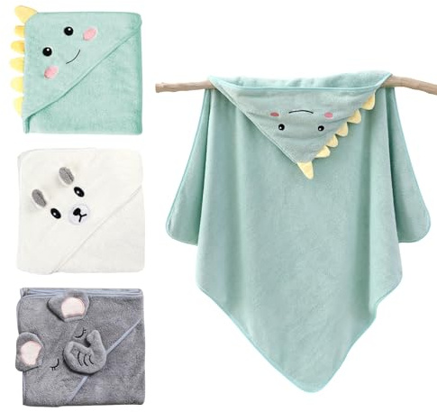PORFOYO Huvhandduk baby, 3 stycken babyhandduk huva, 80 x 80 cm babyhandduk med huva, handduk huva badhandduk, småbarn badhanddukar, barnhanddukar, badhanddukar