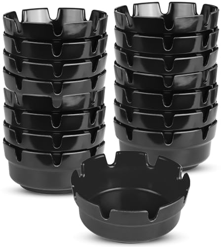 16 Pieces Black Plastic Ash Tray for Cigarette Smokers, Stackable Tabletop Ashtray with 8 Slots of Holder, Ashtrays for Outdoor Indoor Home Patio Office Hotel Bar Restaurant Use (Set of 16 Black)