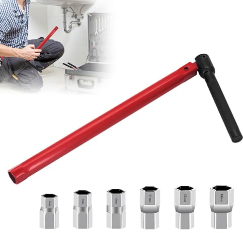 DingGreat Adjustable Tap Spanner Set with 6 Sockets (8-12mm & 14mm), Basin Wrench for Tight Space, Plumbers Tool Kit for Bathroom Sink, Kitchen Faucet, Valve & Water Pipe Installation