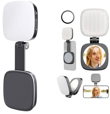 LELYFIT Lampe Magnétique pour Selfie 360° Rotative avec Miroir pour Téléphone Portable Convient à Différents Téléphones Portables comme l'iPhone et Remplit la Lumière pour Scène Faiblement éclairée