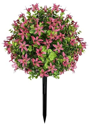 Árbol topiario de boj con flores para exteriores con suelo de 22 pulgadas, arbustos sintéticos, para jardín interior y exterior, patio, porche, patio VGy807 (rojo, 60 x 40 cm)