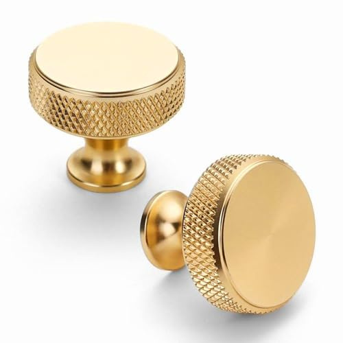 VNIDJGB 2 Pcs Gold Cabinet Knobs,Gold Knurled Cabinet Knobs,Aluminum Door Kitchen Hardware Cupboard Knob,Corrosion-Resistant Single Hole Cupboard Handles,for Drawer Dresser, Cupboards and Wardrobe