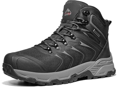 NORTIV 8 Men's Waterproof PRO Hiking Boots Outdoor Lightweight Non-Slip Arch Support Trekking Camping Ankle Boots Armadillo Update,Size 9,Black/Grey,NMUMHB2508