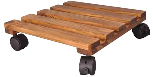 Chariot à fleurs en bois avec roulettes 30 x 30 cm et support de jardin pour intérieur/extérieur - Plateau roulant pour une mobilité facile - Couleur marron