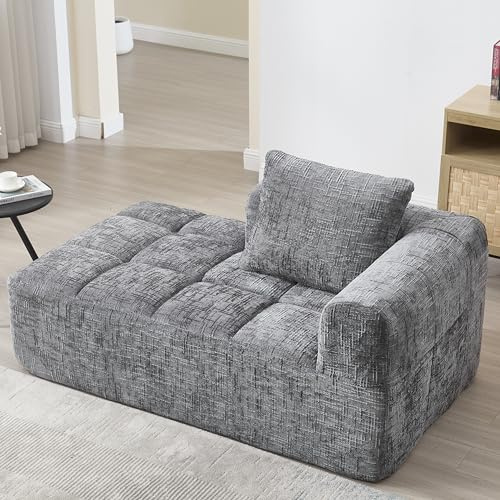 Generisch Bequemes Chaiselongue-Sofa, kein Zusammenbau erforderlich, weiches Sofa mit Kissen, Seitentaschen für Fernbedienung und Mobiltelefon, ordentlich und stilvoll,Grau