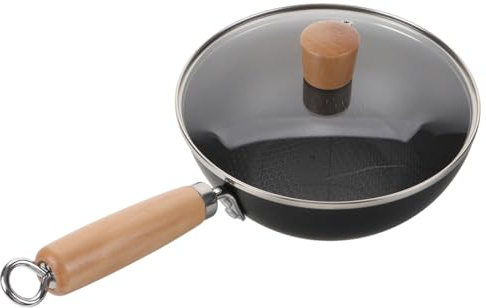 LIGIGWASH Wok Pequeño de Hierro con Tapa Sartén Japonés para Inducción y Cocinas Eléctricas Olla Multifuncional para Saltear y Cocinar Casa