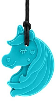 ARK Kauhalskette Einhorn – Kaukette für Kinder | BPA-freies Silikon | Zahnungshilfe & sensorische Stimulation | inkl. Logostar® Praxisleitfaden | Kauhilfe zur Selbstregulierung (türkis, mittel)