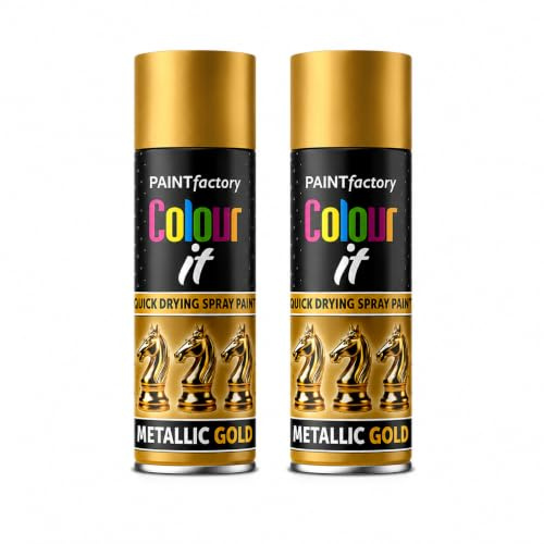 GSV Essentials Metallic Gold Spray Paint, Multipurpose Golden Shimmery Aerosol Paint for Metal, Wood, Decor, Indoor, Outdoor Decoration, DIY Craft 200ml (2 Pcs)