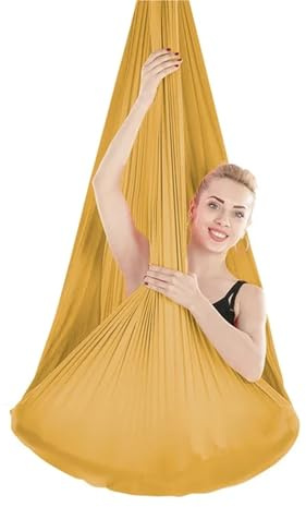 Aerial Yoga Hängematte 5 * 2,8 m Hohe Festigkeit Luft Seide Yoga Schaukel Hängematte Fliegen Inversion Gürtel for GYM Home Übung fitness(Gold)