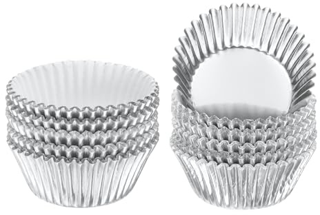 QUARKZMAN 200 Stück Muffinförmchen Papier, Folien Cupcake Förmchen Fettfest Kuchenpapier Metallische für Backen Dessert Party Hochzeit Jubiläen Geburtstage Hochzeiten Feiern (Silber)