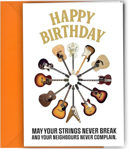 Funny Guitar Birthday Card – Greeting Card for Guitarists and Musicians – Music Lover Birthday Card with Envelope – Guitar Player Humor #1942