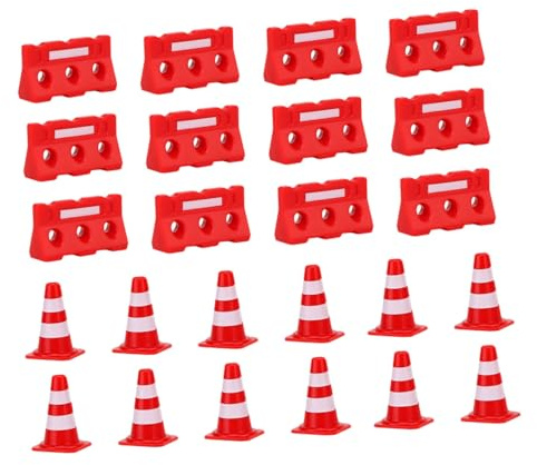 LALADEFIEE 36pcs Mini Barricade Model and Simulation Roadblock Toys for Children, Red Plastic Traffic Cones and Water-filled Barriers for Kindergarten Traffic Scene Learning and Role Play