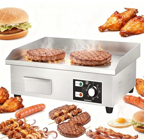 Piastra In Acciaio Inox Commerciale Da 14/22 - Griglia Superiore Piatta Elettrica Da 3000w, Temperatura Regolabile (50°C-300°C), Griglia Teppanyaki Antiaderente - 220v(1700W)