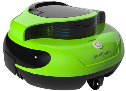 POOLPURE Akku Poolroboter 2026 – Kabelloser Poolsauger mit 100 Min Laufzeit, Automatischer Poolreiniger für Flache Aufstellbecken bis 90m³, Dual Hall-Sensoren, 5000mAh, IPX8,grün