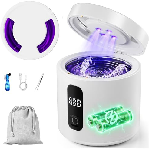 Ultrasonic Retainer Cleaner Machine, Rechargeable Denture Cleaner 4000mAh Battery | 48kHz Ultrasonic Dental Cleaning Pod for Night Guard, Invisalign, Braces, Denture, Toothbrush and Jewelry - White