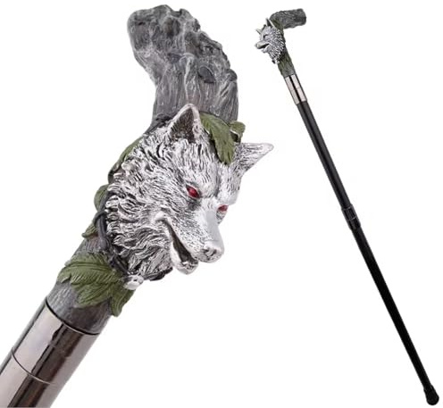 Gehstock mit Wolfskopf Aus Kunstharz, Luxuriöser Gehstock für Damen und Herren, Abnehmbarer Rutschfester Griff 93 cm, Cosplay-Vintage-Stil Party-Look
