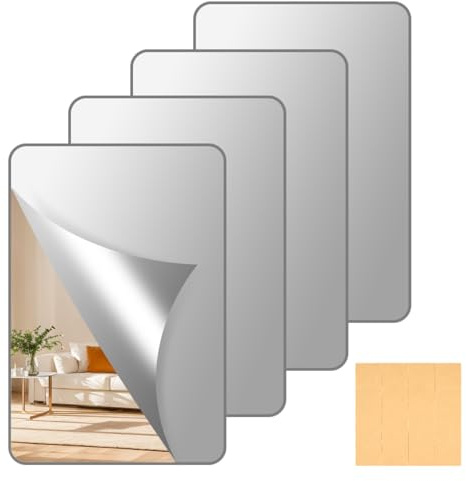4 Stück Spiegelfliesen Selbstklebend 20x30 cm,Acryl Selbstklebende Spiegel | Klebespiegel für Wand, Flexibel Selbstklebender Spiegel zum Kleben für Wanddekoration, Badezimmer, Schlafzimmer, Wohnzimmer