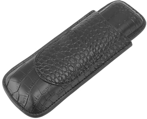 HUSHUI Cigarrfodral Hållare Vintage Läder Bärbar Humidor för Män Gift Anniversary 2 Cigarrer (Svart)