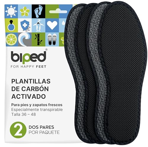 biped 2 Paar Aktivkohle Einlegesohlen - Hygienische Frische für Sneaker, Sport- und Arbeitsschuhe - Einlagen gegen Schweißfüße – Waschbar z1017(43)