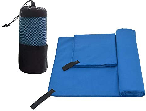 ele ELEOPTION Sporthandtücher Microfaser 2er Set Fitness Handtücher Saugfähig und Schnelltrocknend Ideal für Fitnessstudio Yoga Sauna Outdoor Sports Strand Schwimmen Hiking Reise usw. (Blau)