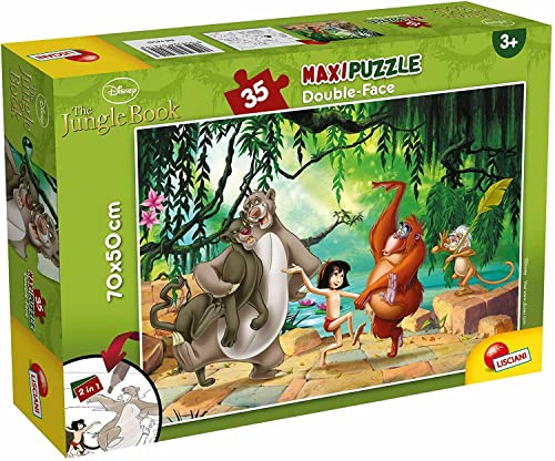 Lisciani, Maxi Puzzle pour enfants à partir de 3 ans, 35 pièces, 2 en 1 Double Face Recto / Verso avec le dos à colorier - Disney Le livre de la jungle 74143