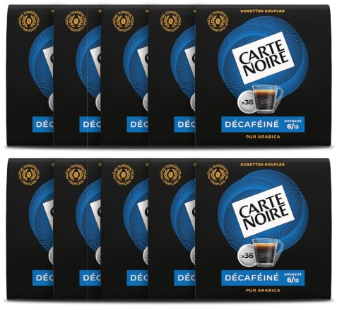 CARTE NOIRE – Café en Dosettes Souples Décaféiné N°5 - 10 Paquets de 36 Dosettes – Compatibles Senseo (360 dosettes)