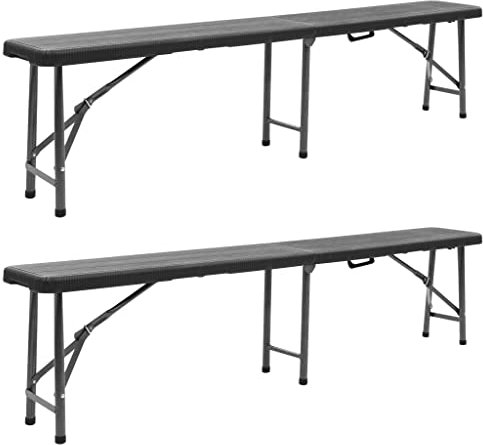 vidaXL 2X Gartenbank Klappbar Witterungsbeständig Campingbank Sitzbank Klappbank Bank Faltbank Bierbank Kofferbank 180cm HDPE Schwarz