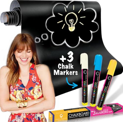 Chalkboard Contact Paper Self Adhesive Dry Erase Contact Paper Roll +3 Liquid Chalk Markers 17.7x78.7