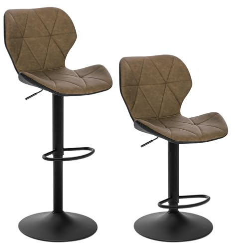 EUGAD 2X Barhocker Barstuhl Bistrohocker Tresenhocker Retro höhenverstellbar und drenbar mit Rückenlehne aus Kunstleder Stahl Dunkelbraun, 0663BY-2