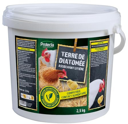 Protecta® Terre de Diatomée Basse-Cour 100% Naturelle – Asséchant Litière, Anti-Parasites & Nettoyant Sols – Poudre Non-Calcinée (2.5, Kilogrammes)