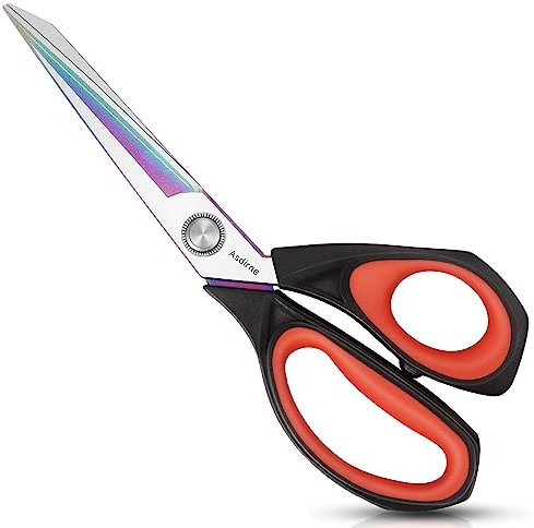 Asdirne Stoffschere, Schneidereischere mit Heavy Duty Mehrzweck-Titan-beschichteten Klingen und Bequemen Soft-Grip Griffe, 25CM, Schwarz/Rot