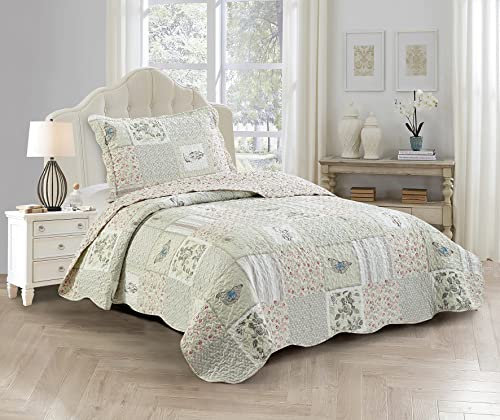 Brilliant Sunshine Grauer Engel und rosa Rose Patchwork, 2-teiliges Steppdecken-Set mit 1 Kissenbezug, wendbare Tagesdecke, weiche, leichte Decke, für alle Jahreszeiten, Twin, Rosa Grau