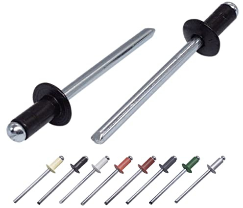 (100 Stück) Lackierte Blindnieten 4,0 x 10 mm, Kuppelkopf, DIN 7337, Aluminiumniete und Stahldorn, Popnieten (100, Tiefschwarz RAL 9005)