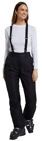 Mountain Warehouse Moon Womens Slim Leg Ski Pant - Water-Resistant Trousers in Rip Stop Fabric with Detachable Braces & Ankle Zips - Best for Skiing & Winter Sports Black Women's Size 14